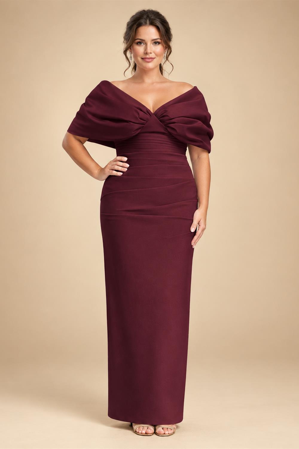 V Neck Satin Pleated Mermaid Mother of the Bride Dresses (SHIR1110589)