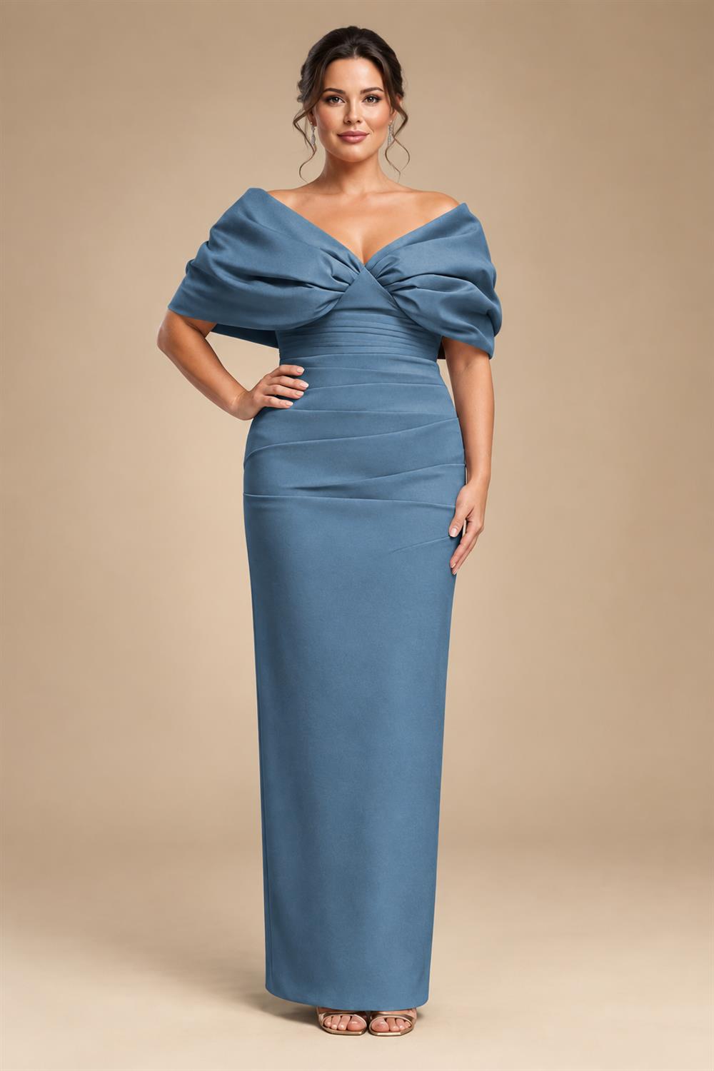 V Neck Satin Pleated Mermaid Mother of the Bride Dresses (SHIR1110589)