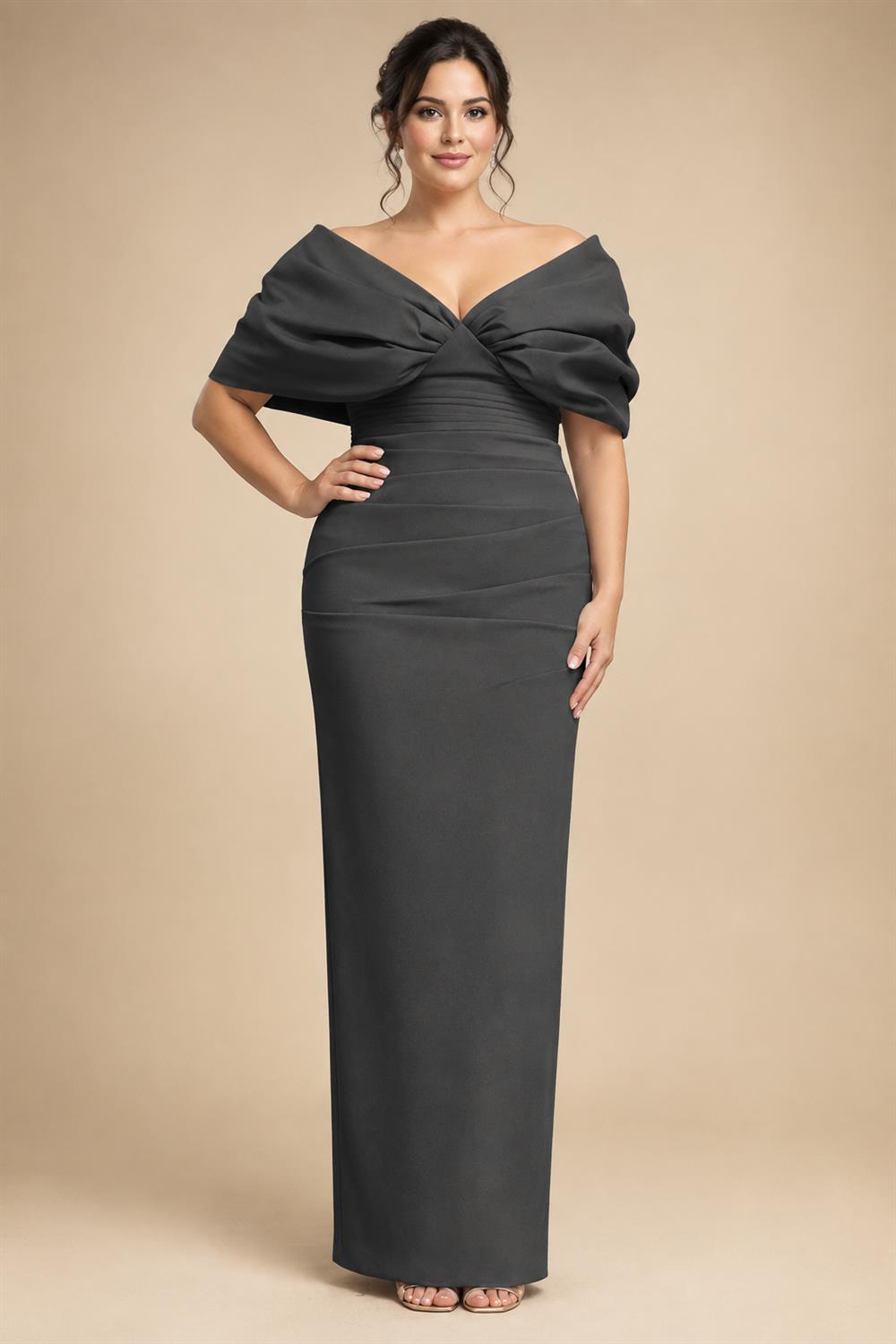 V Neck Satin Pleated Mermaid Mother of the Bride Dresses (SHIR1110589)