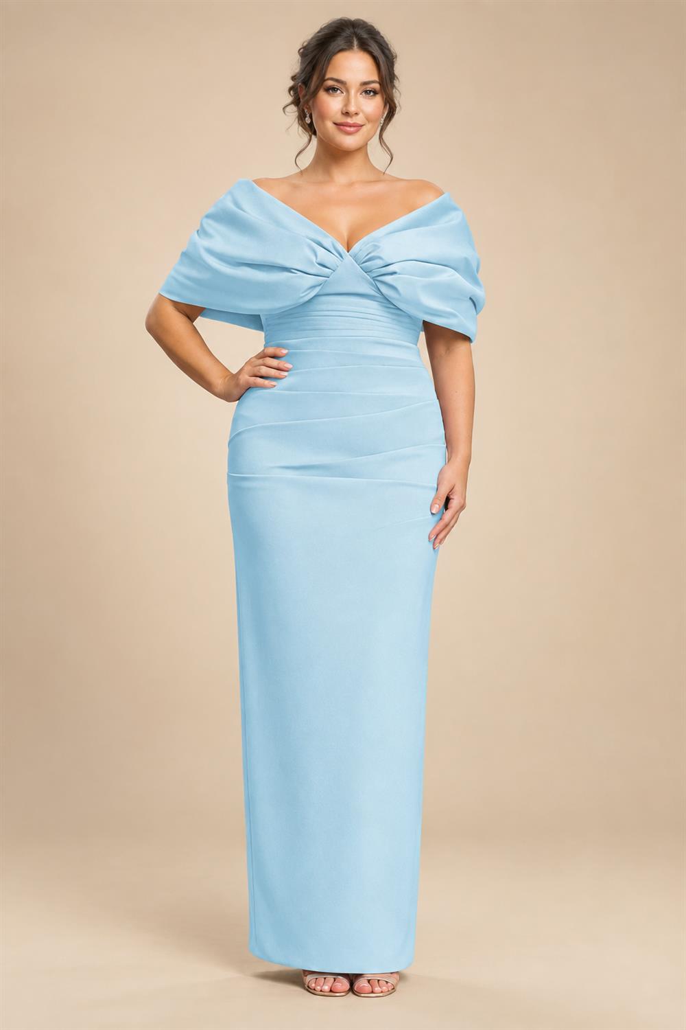 V Neck Satin Pleated Mermaid Mother of the Bride Dresses (SHIR1110589)