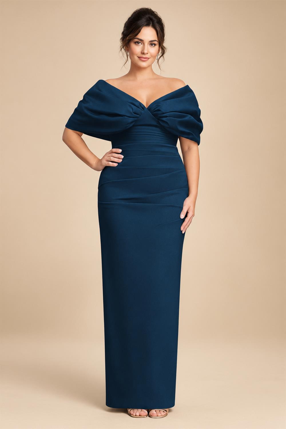 V Neck Satin Pleated Mermaid Mother of the Bride Dresses (SHIR1110589)