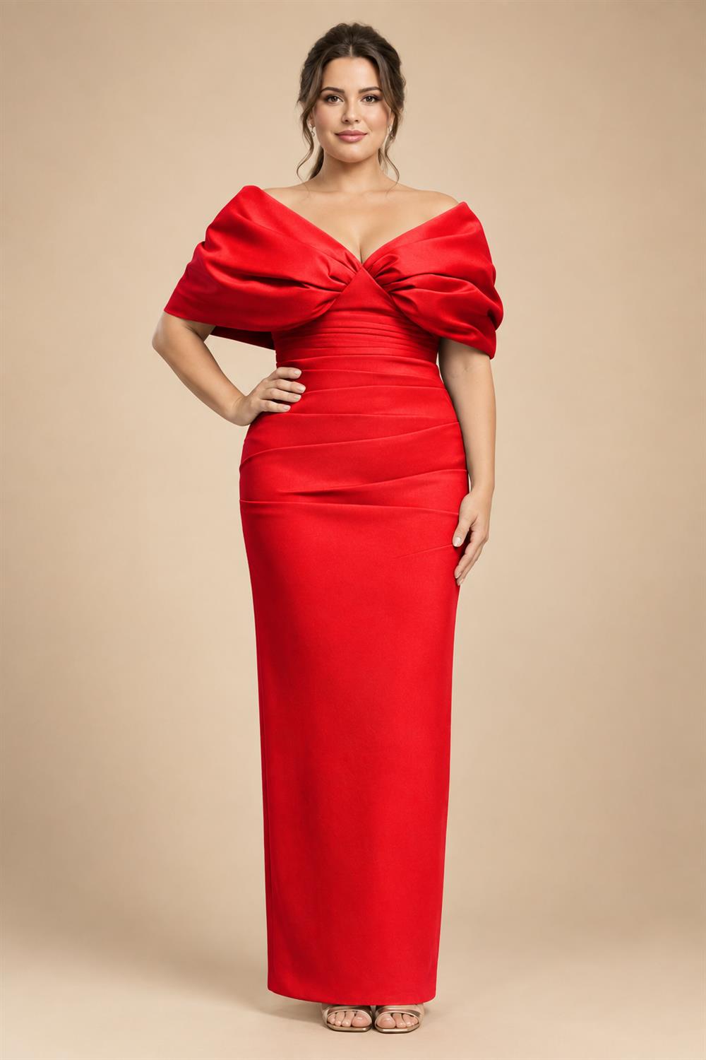 V Neck Satin Pleated Mermaid Mother of the Bride Dresses (SHIR1110589)