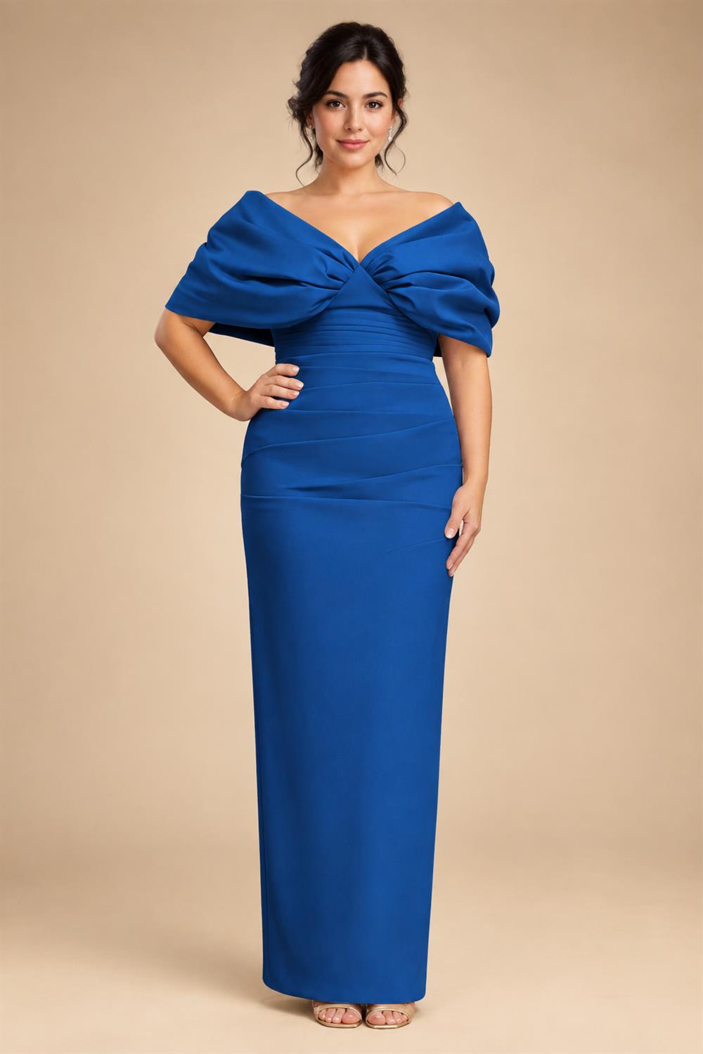 V Neck Satin Pleated Mermaid Mother of the Bride Dresses (SHIR1110589)