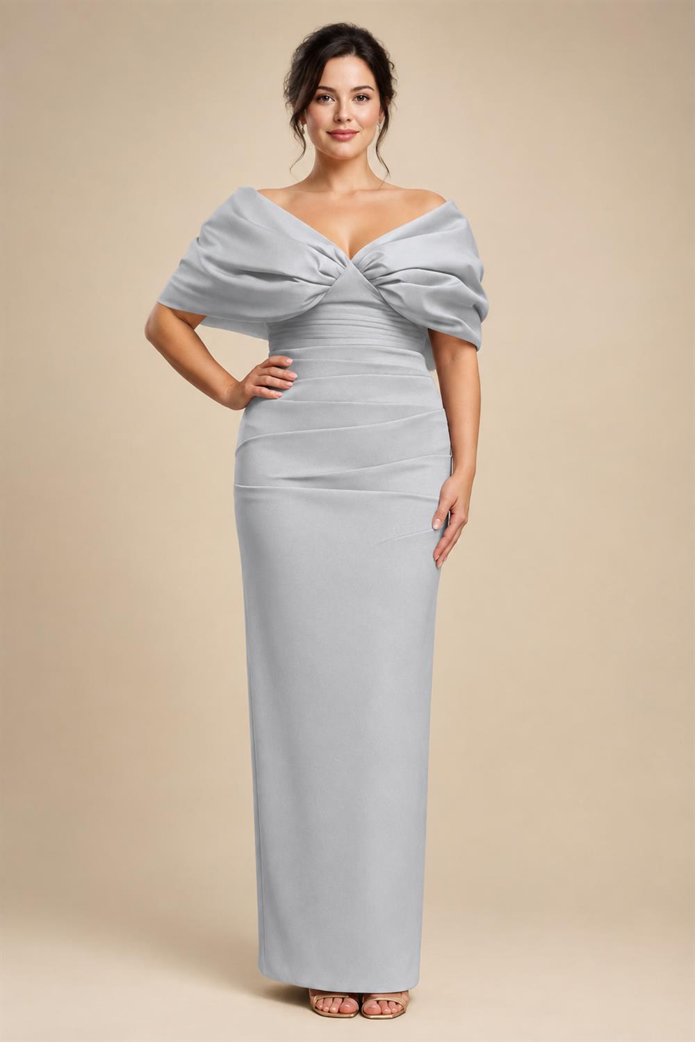 V Neck Satin Pleated Mermaid Mother of the Bride Dresses (SHIR1110589)