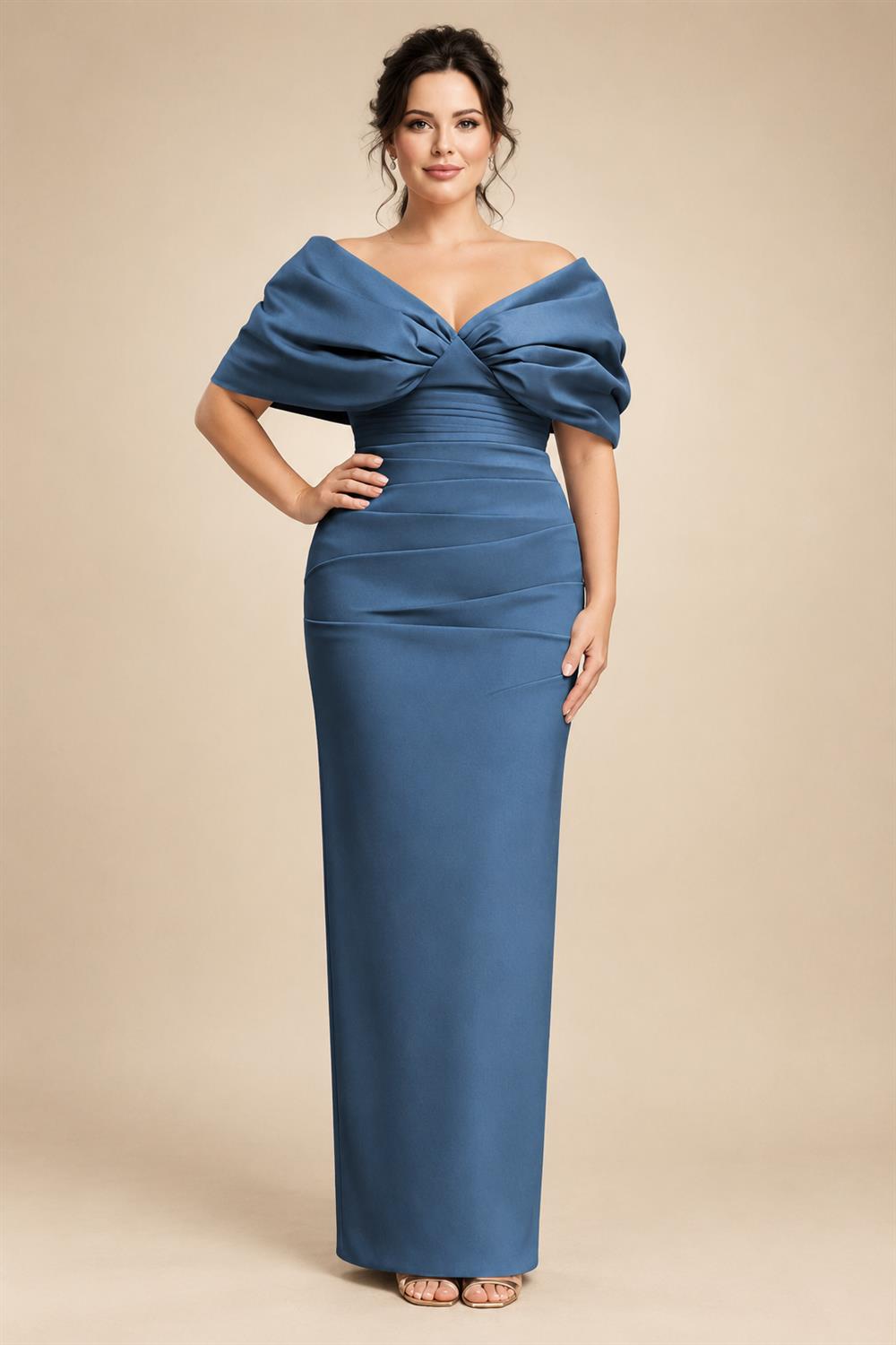 V Neck Satin Pleated Mermaid Mother of the Bride Dresses (SHIR1110589)