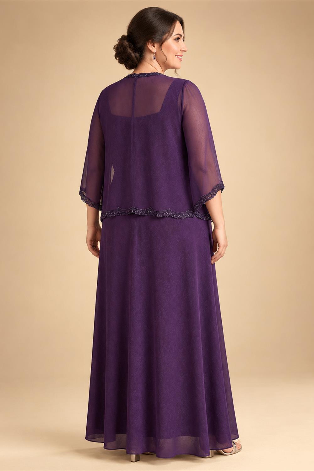 A-Line Lace Appliques Maxi Mother of the Bride & Groom Dresses with Flutter Sleeves Chiffon Bodice (SHI22500731)