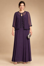 A-Line Lace Appliques Maxi Mother of the Bride & Groom Dresses with Flutter Sleeves Chiffon Bodice (SHI22500731)