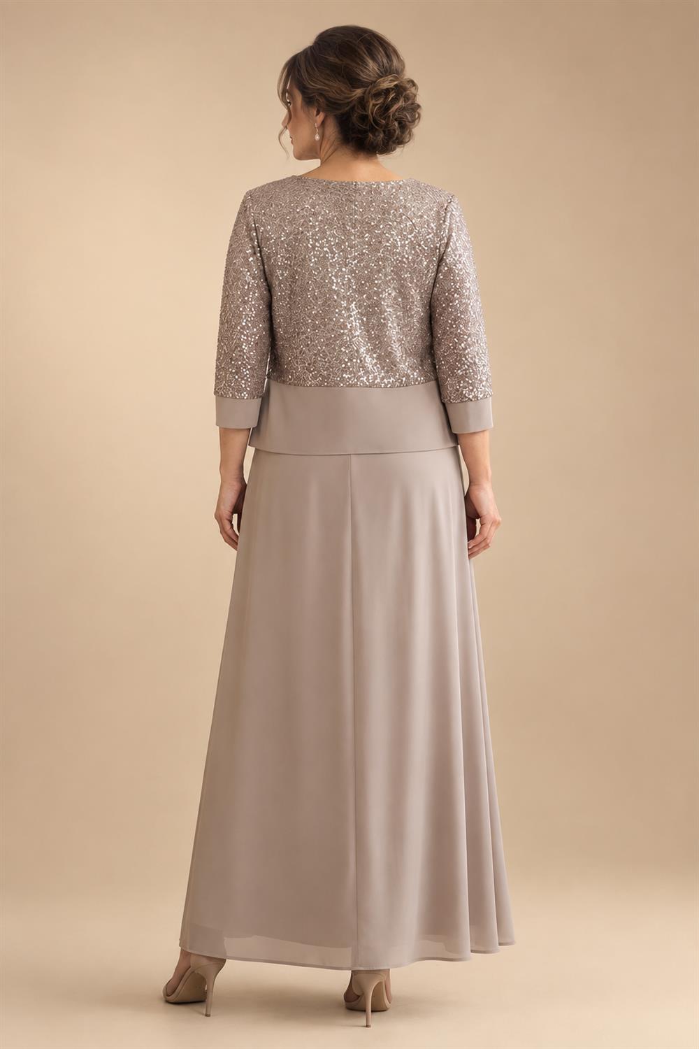 2-Piece A-Line Chiffon 3/4 Sleeves Mother of the Bride & Groom Dresses with Scalloped V-Neck Lace Bodice (SHI22500637)