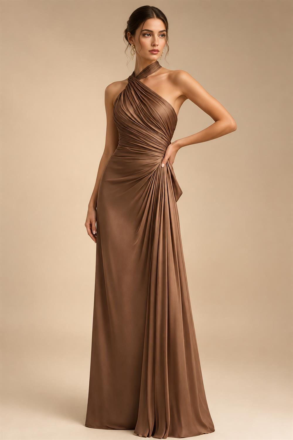 Lace Sheath/Column One Shoulder Floor-Length Mother of the Bride & Groom Dresses with Ruched Waist (SHI22500892)