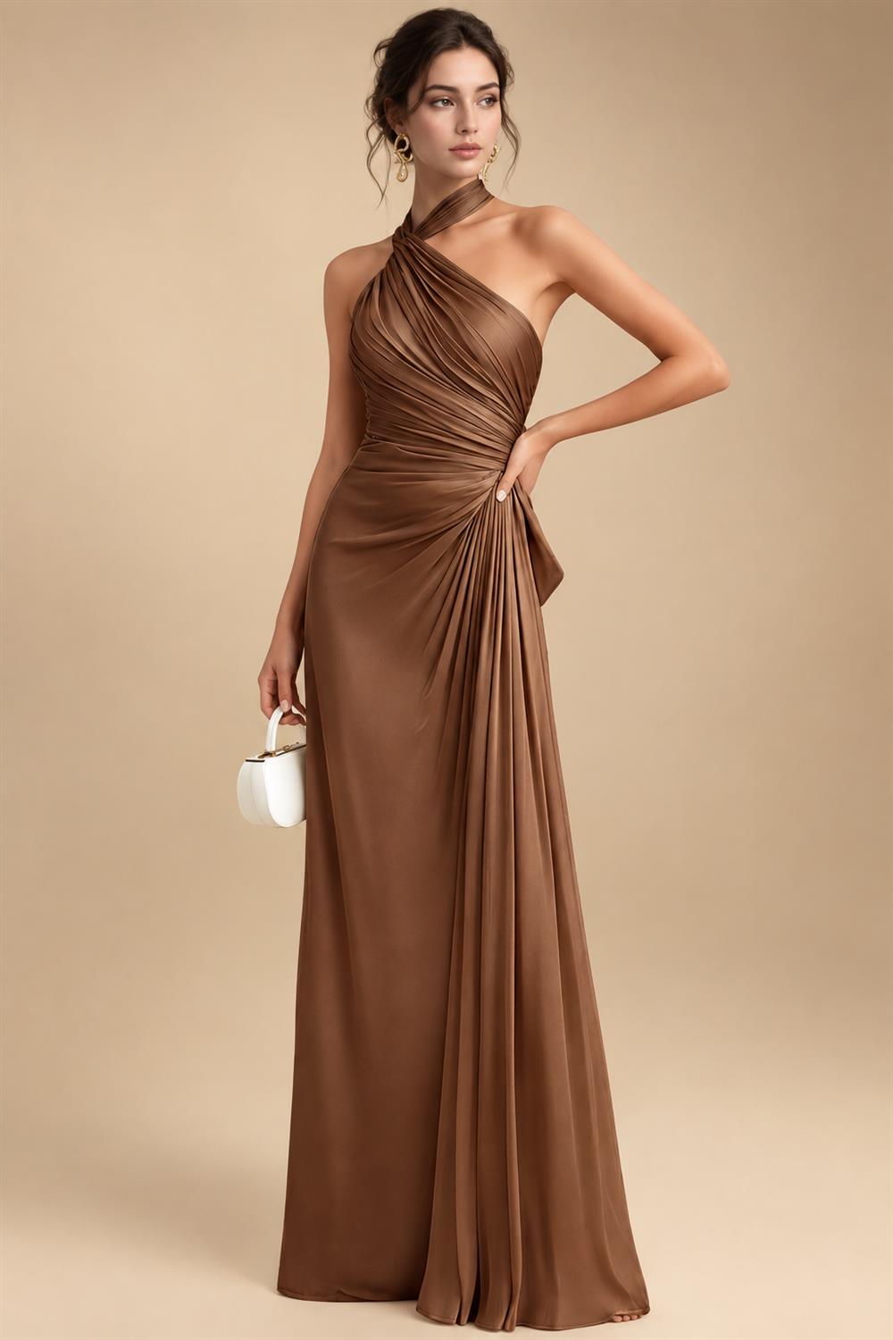 Jacquard A-Line/Princess V-Neck Tea-Length Mother of the Bride & Groom Dresses with Ruched Waist (SHI22501056)