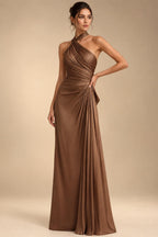 A-Line/Princess Scoop Neck Chiffon Maxi Mother of the Bride & Groom Dresses with 3D Flowers, Sweep Train & Pleats (SHI22501627)