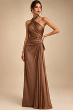 A-Line Metallic Satin Off Shoulder Bow Mother of the Bride & Groom Dresses with Floral Lace Appliques, Ruched Waist & Sweep Train (SHI22500425)