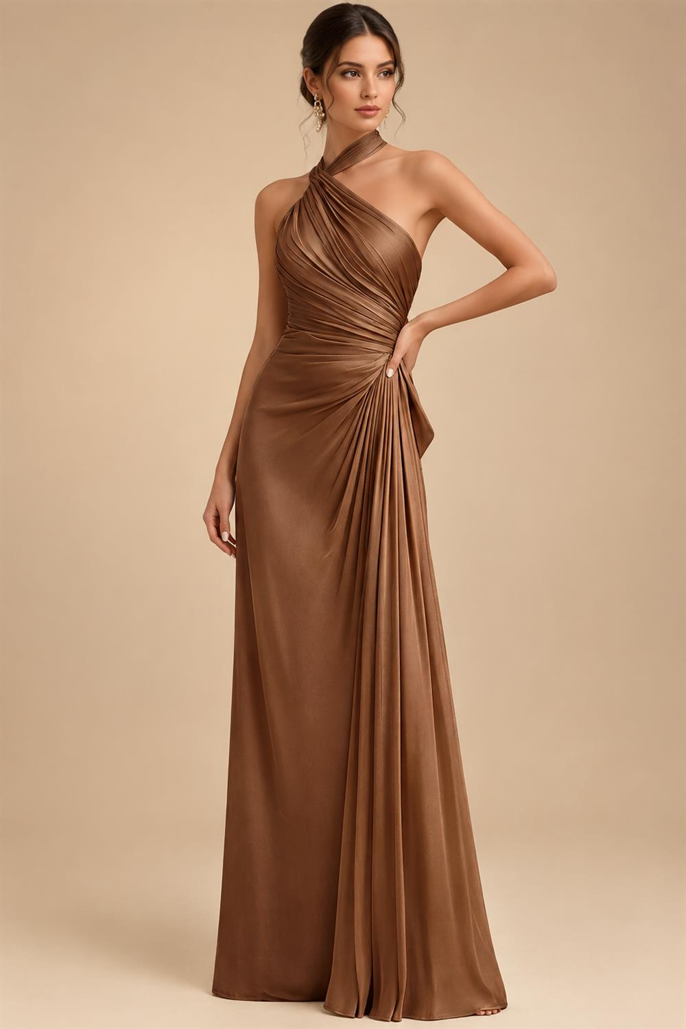 Sheath/Column Scoop Neck Satin Tea-Length Mother of the Bride & Groom Dresses with Ruched Waist (SHI22501621)