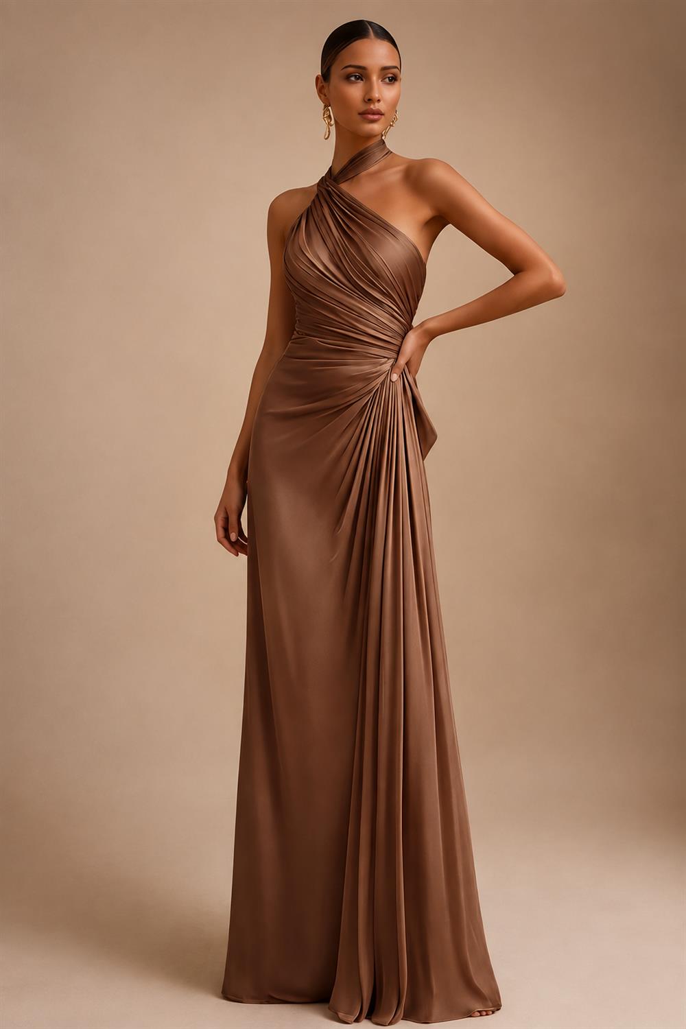 Sheath/Column Asymmetric Neck Satin Maxi Mother of the Bride & Groom Dresses with Side Sash, Slit & Ruched Waist (SHI22501643)