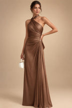 Satin A Line Round Neck Ruched Pleats Mother of the Bride & Groom Dresses (SHI22500952)