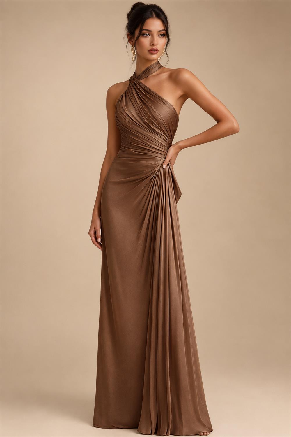 Jacquard A-Line/Princess V-Neck Tea-Length Mother of the Bride & Groom Dresses with Ruched Waist (SHI22501056)