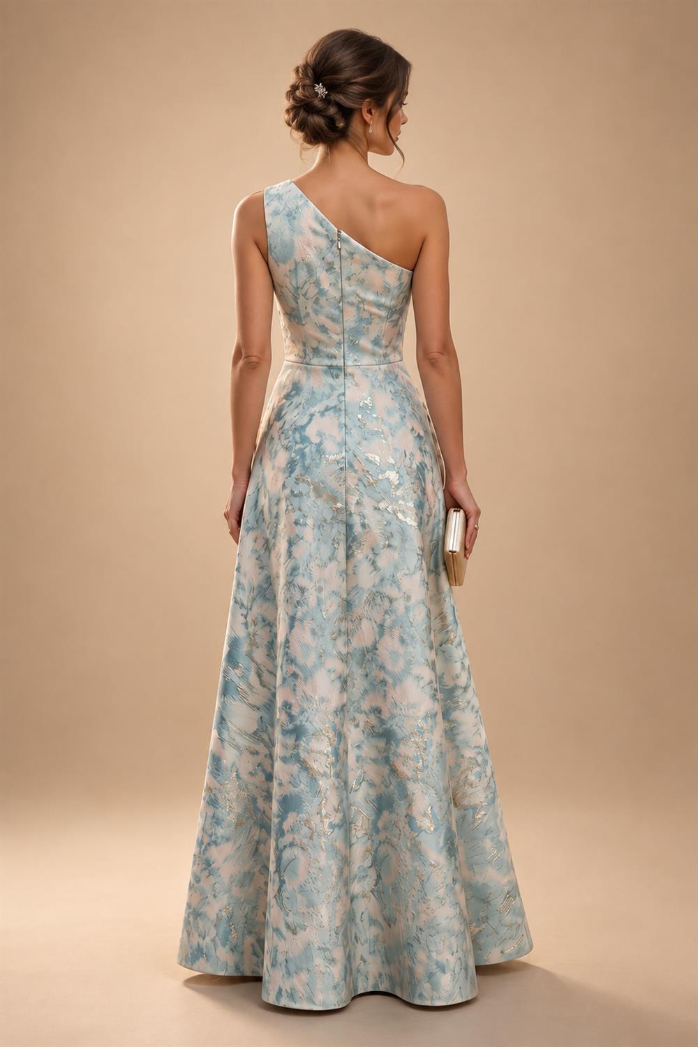 A-Line Chiffon Pleated Long Mother of the Bride & Groom Dresses with 3/4 Flutter Sleeves & Sequin Waist (SHI22500702)