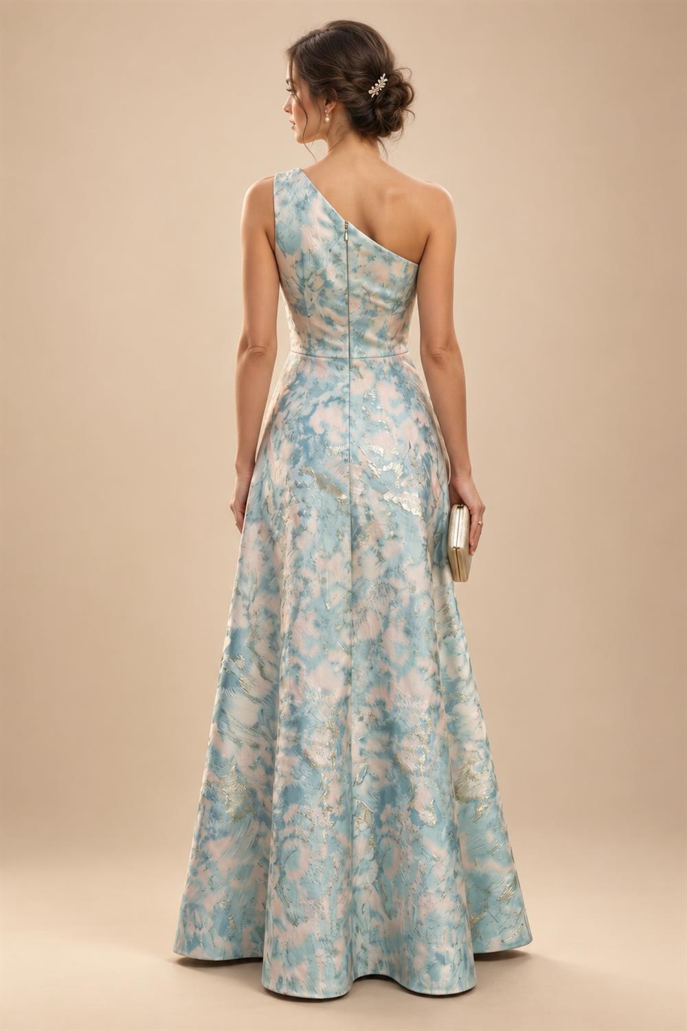 A-Line Metallic Satin Off Shoulder Bow Mother of the Bride & Groom Dresses with Floral Lace Appliques, Ruched Waist & Sweep Train (SHI22500425)
