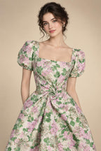 Jacquard A-Line/Princess Strapless Mini Homecoming Dresses with Bow & Pearls (SHI22370329)