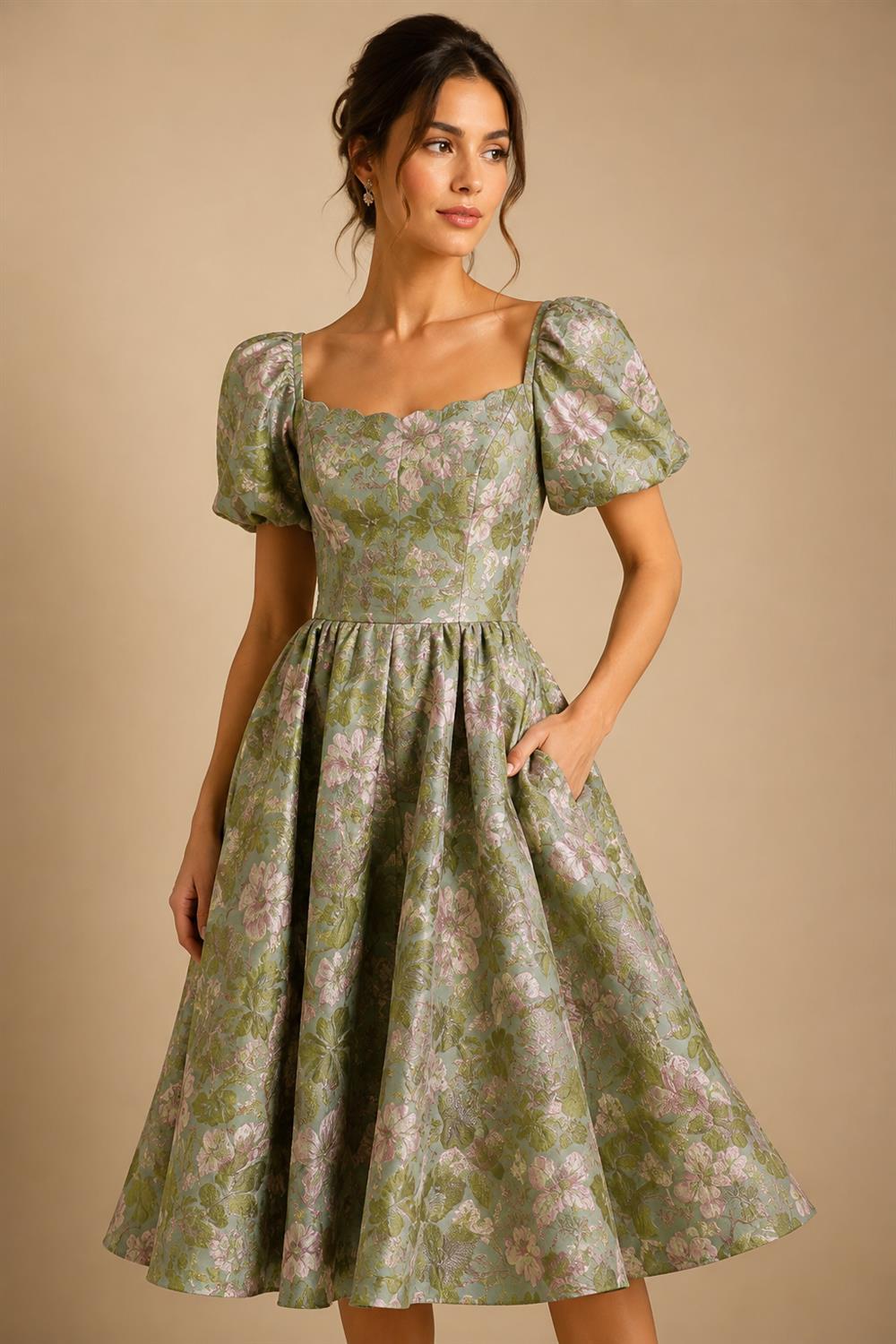 Jacquard A Line V Neck Ruffles Corset Mother of the Bride & Groom Dresses (SHI22500967)