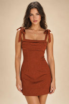 Satin Bodycon Spaghetti Straps Short Homecoming Dresses with Ruched Bodice (SHI22370321)