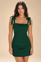 Satin Bodycon Spaghetti Straps Short Homecoming Dresses with Ruched Bodice (SHI22370321)