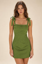 Satin Bodycon Spaghetti Straps Short Homecoming Dresses with Ruched Bodice (SHI22370321)