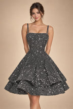 A-Line/Princess Mini Sparkly Sequin Tiered Homecoming Dresses with Spaghetti Straps (SHI22370561)