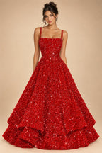 A-Line/Princess Mini Sparkly Sequin Tiered Homecoming Dresses with Spaghetti Straps (SHI22370561)