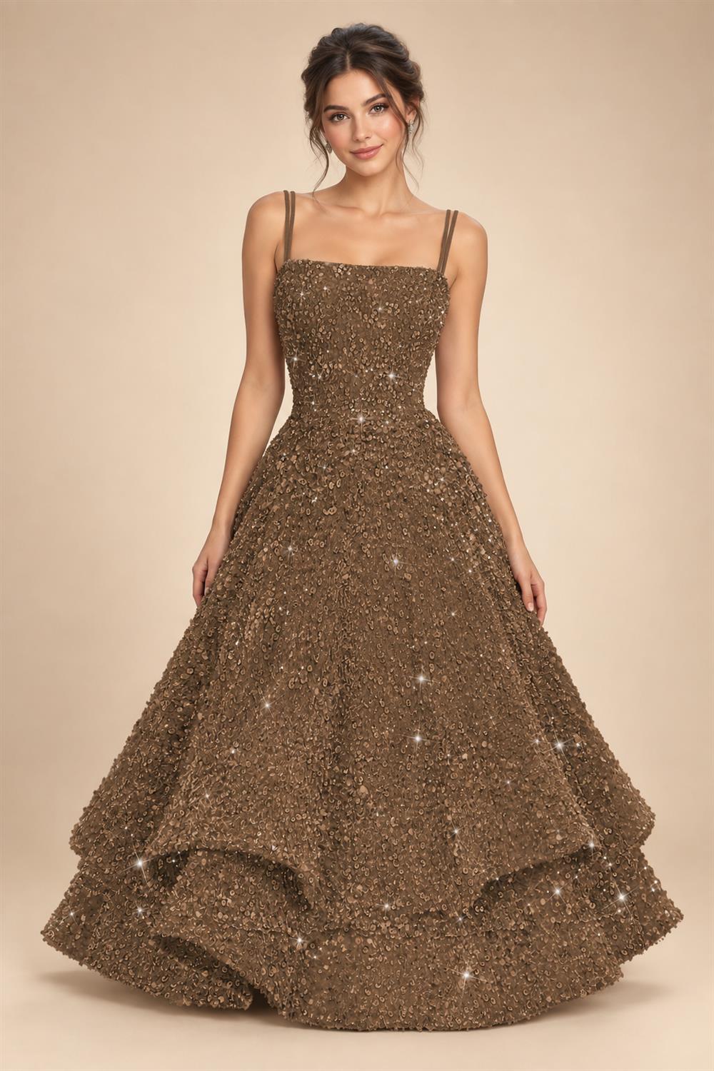 A-Line/Princess Mini Sparkly Sequin Tiered Homecoming Dresses with Spaghetti Straps (SHI22370561)