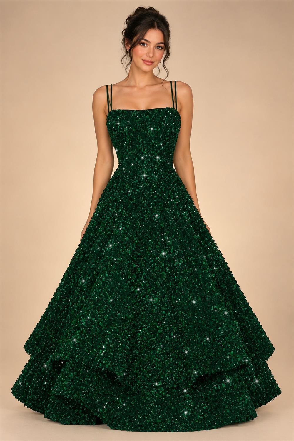 A-Line/Princess Mini Sparkly Sequin Tiered Homecoming Dresses with Spaghetti Straps (SHI22370561)
