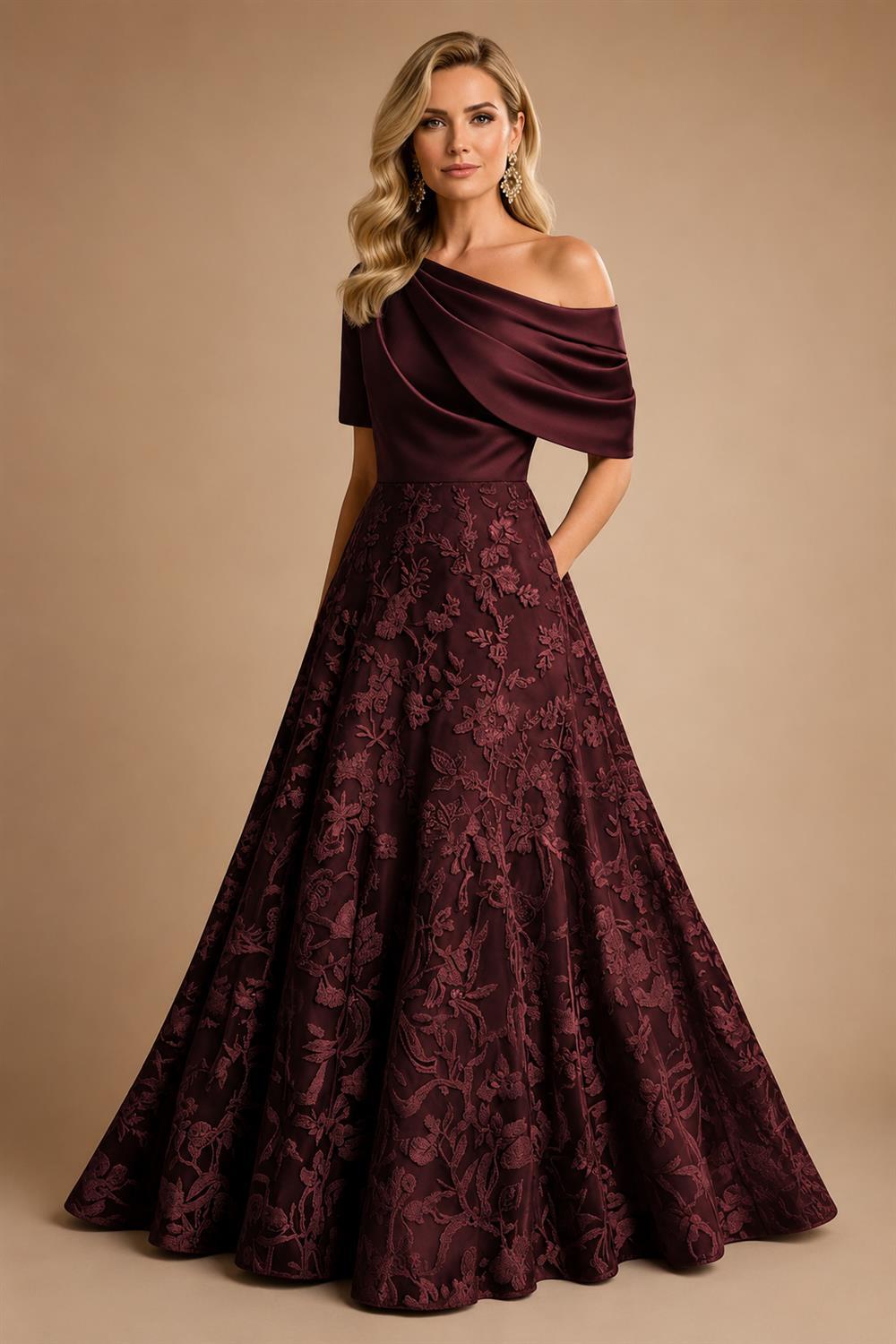 A-Line Floor Length One Shoulder Long Mother of the Bride Dresses with Lace (SHI22500179)