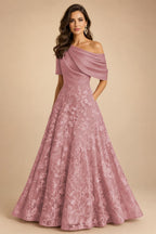 A-Line Floor Length One Shoulder Long Mother of the Bride Dresses with Lace (SHI22500179)