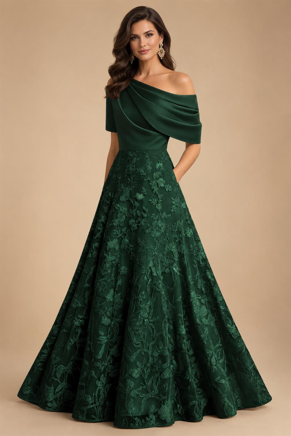 A-Line Floor Length One Shoulder Long Mother of the Bride Dresses with Lace (SHI22500179)