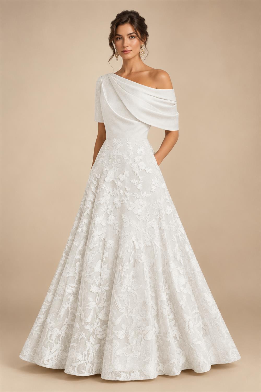 A-Line Floor Length One Shoulder Long Mother of the Bride Dresses with Lace (SHI22500179)