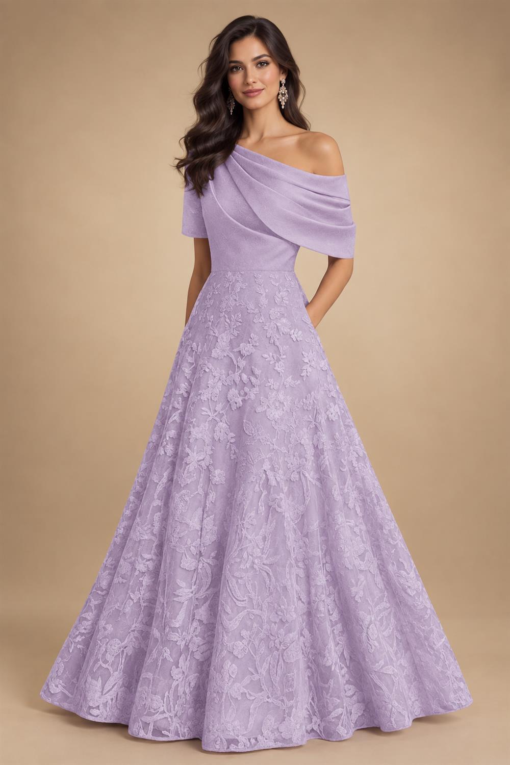 A-Line Floor Length One Shoulder Long Mother of the Bride Dresses with Lace (SHI22500179)
