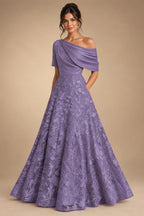 A-Line Floor Length One Shoulder Long Mother of the Bride Dresses with Lace (SHI22500179)
