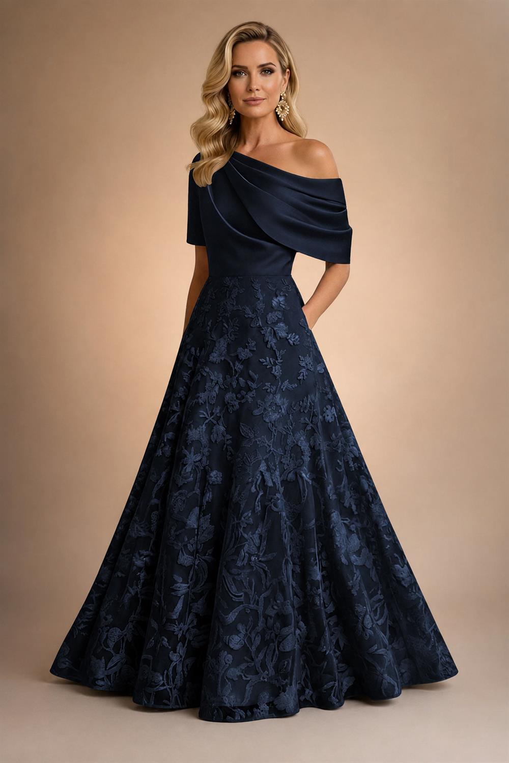 A-Line Floor Length One Shoulder Long Mother of the Bride Dresses with Lace (SHI22500179)