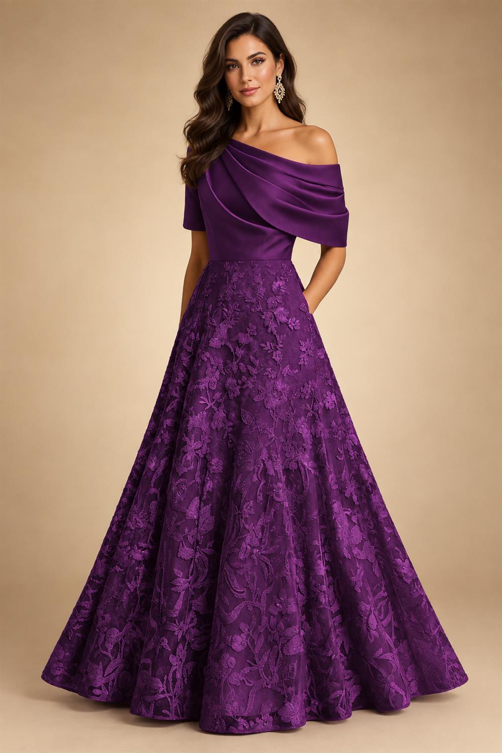A-Line Floor Length One Shoulder Long Mother of the Bride Dresses with Lace (SHI22500179)