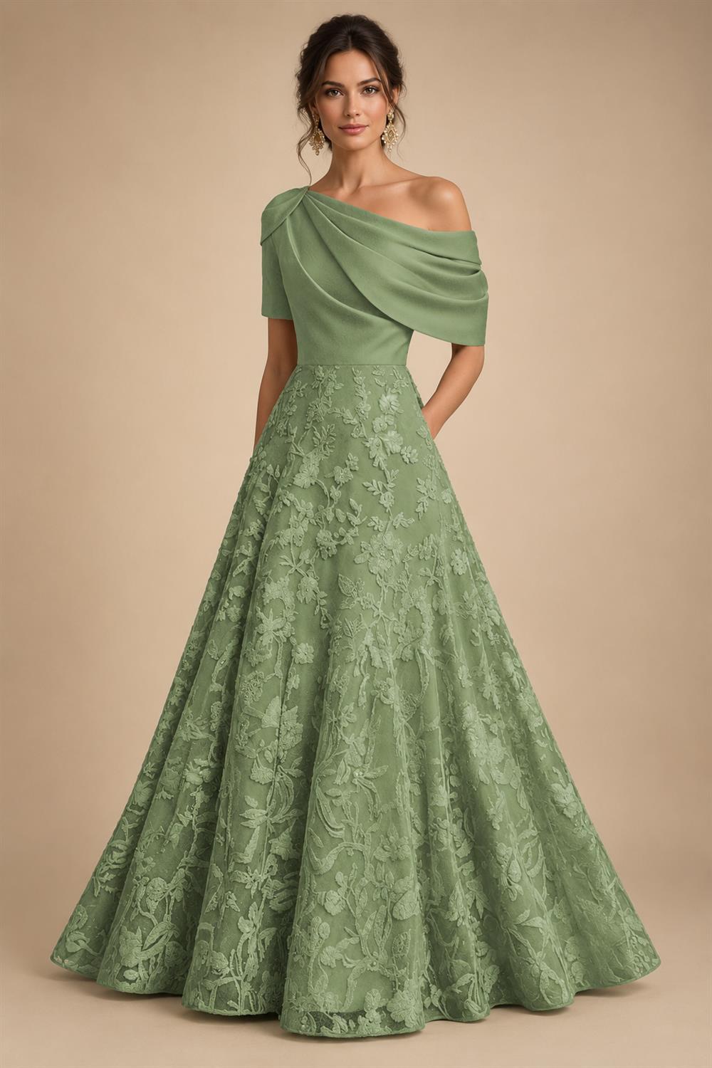 A-Line Floor Length One Shoulder Long Mother of the Bride Dresses with Lace (SHI22500179)