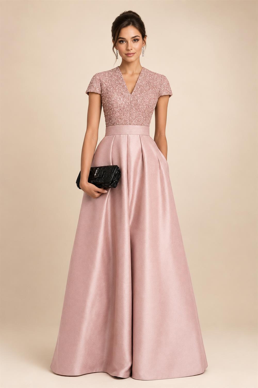 A-Line/Princess V-Neck Floor-Length Mother of the Bride & Groom Dresses with Ruffles & Ruched Waist (SHI22501284)