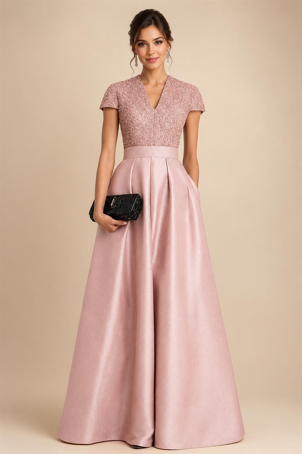 A-Line/Princess V-Neck Floor-Length Mother of the Bride & Groom Dresses with Ruffles & Ruched Waist (SHI22501284)