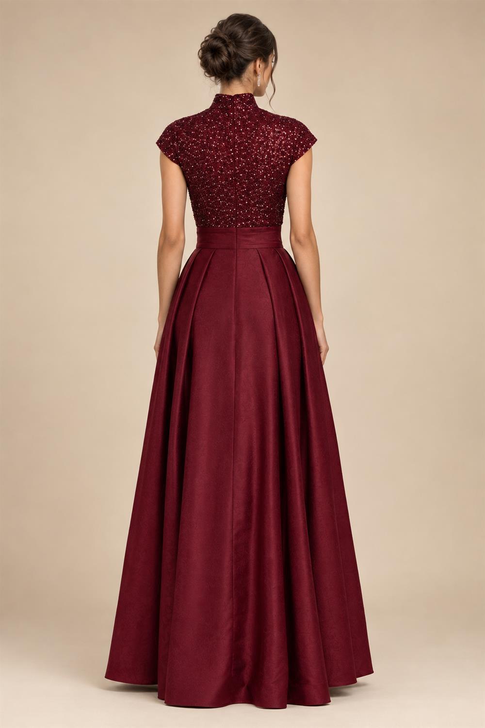 Sheath/Column V-Neck Jacquard Maxi Mother of the Bride & Groom Dresses with Ruffles & Slit (SHI25001047)