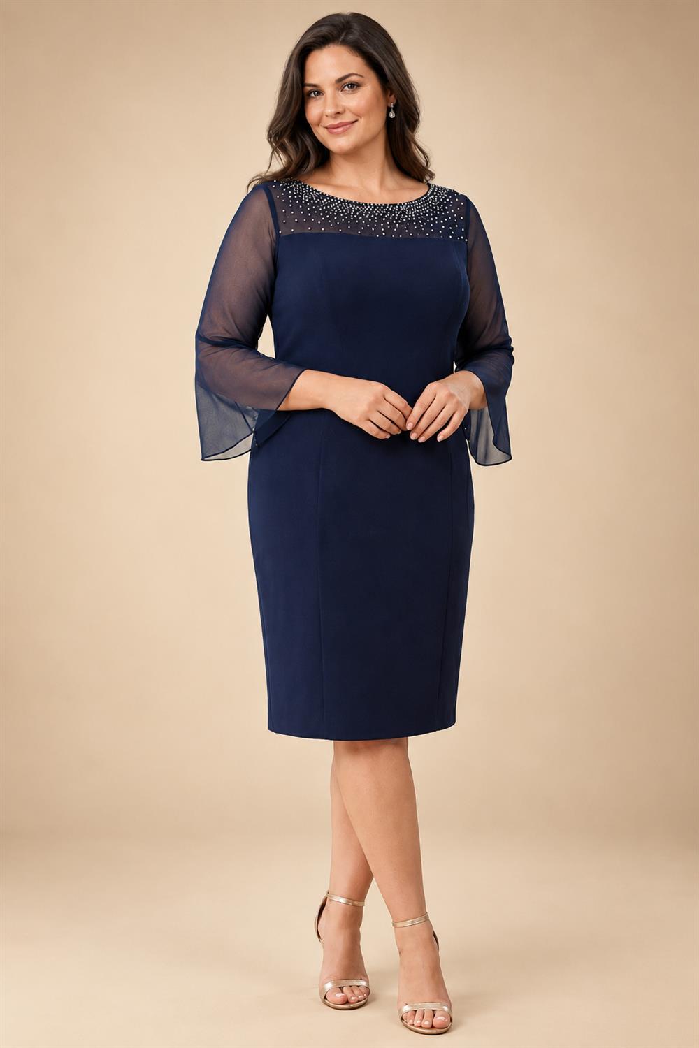 A-Line Chiffon Pleated Long Mother of the Bride & Groom Dresses with 3/4 Flutter Sleeves & Sequin Waist (SHI22500702)