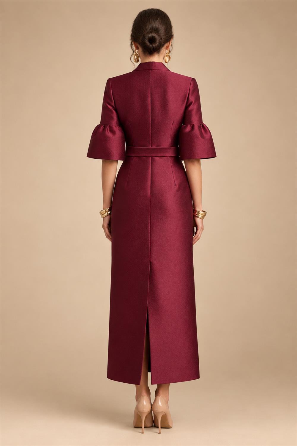 Jacquard Sheath/Column V-Neck Tea-Length Mother of the Bride & Groom Dresses for Women (SHI22501292)