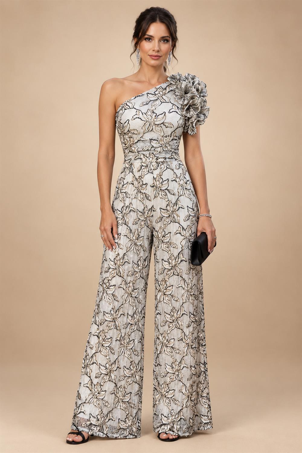 A-Line Chiffon 3/4 Flutter Sleeves Mother of the Bride & Groom Dresses with Beaded Lace Embroidered Bodice (SHI22500645)