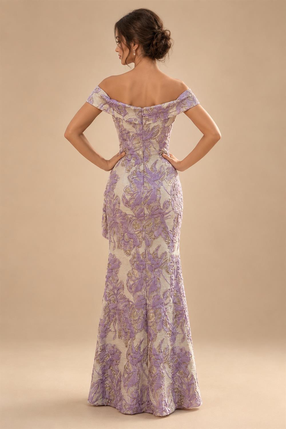 Sheath Floral Jacquard Off Shoulder Mother of the Bride & Groom Dresses with Flower (SHI22500777)