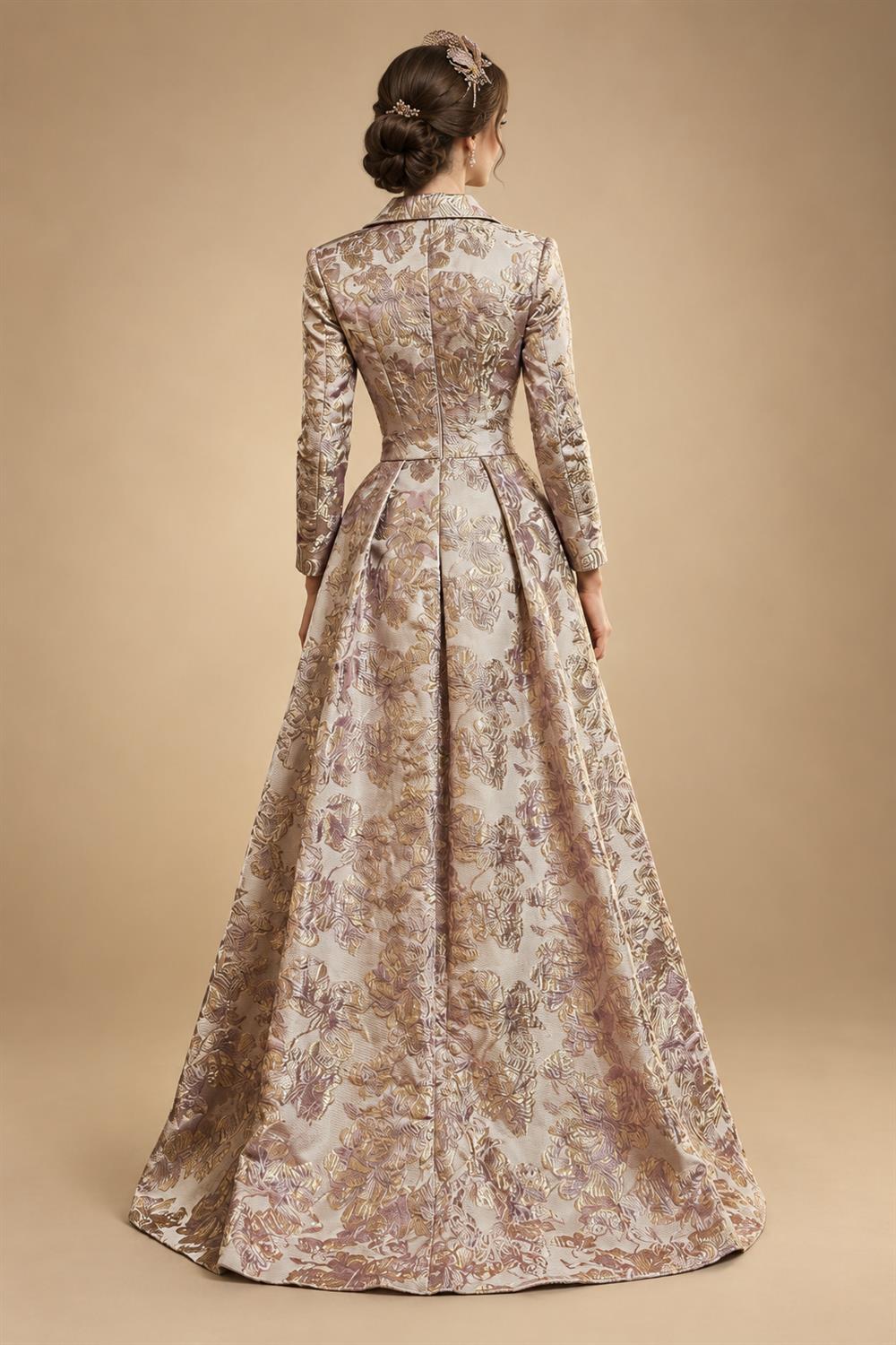 Jacquard A-Line/Princess V-Neck Floor-Length Mother of the Bride & Groom Dresses with Ruched Waist & Pockets (SHI22501298)