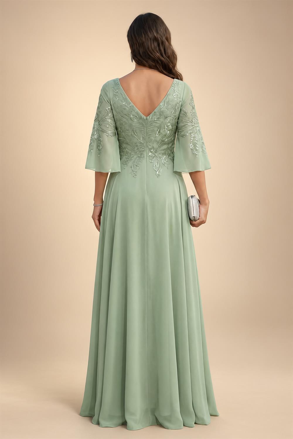 A-Line/Princess V-Neck Chiffon Maxi Mother of the Bride & Groom Dresses with Feather Trim & Pleats (SHI22501651)