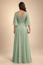 A-Line/Princess V-Neck Chiffon Maxi Mother of the Bride & Groom Dresses with Feather Trim & Pleats (SHI22501651)